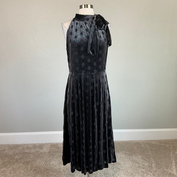 Calvin Klein Velvet Polka Dot Fit and Flare Midi Cocktail Dress Gray Size 10 - Picture 2 of 14